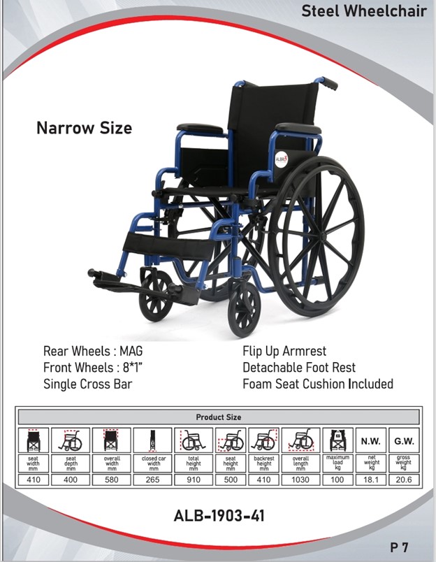 Steel wheelchair  I Narrow size I ALB-1903-41