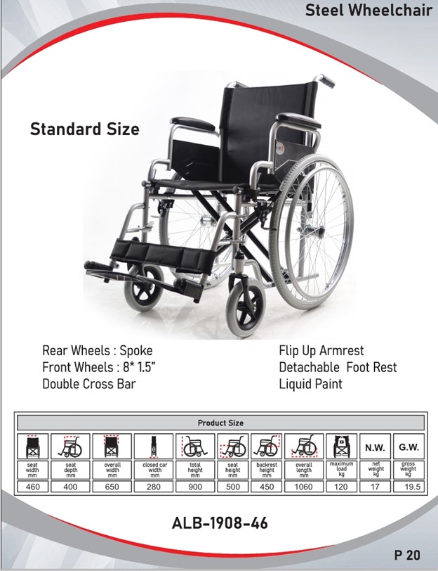 Steel wheelchair  I Standard size I  Quick release I ALB-1908QR-46