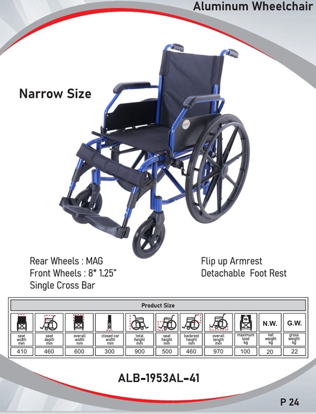 Aluminium wheelchair I Narrow size I ALB-1953AL-41