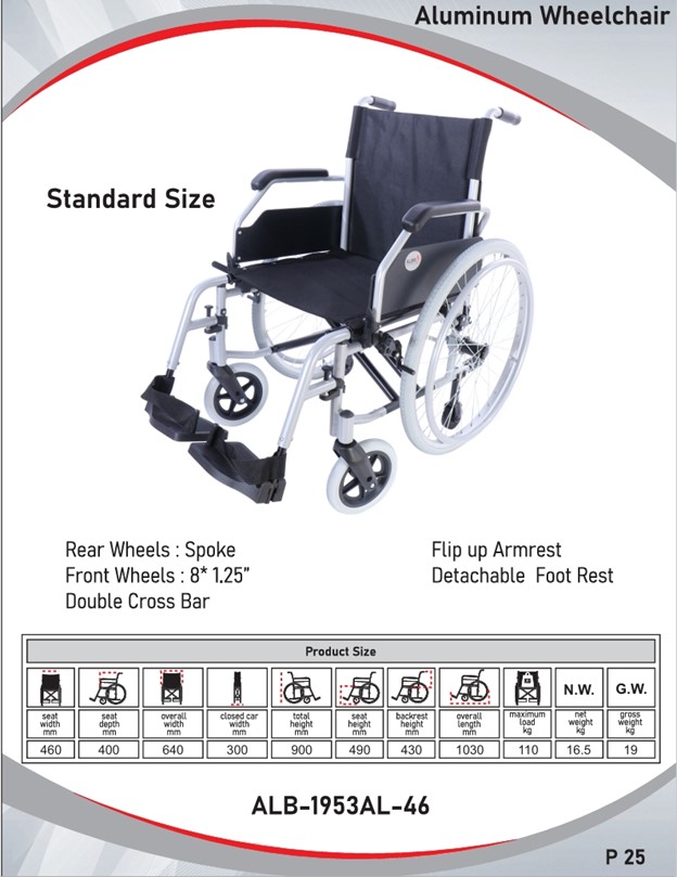 Aluminium wheelchair I Standard size I ALB-1953AL-46