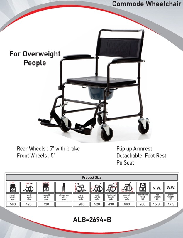 Commode Wheelchair  I For Overweight People  I  ALB - 2694-B