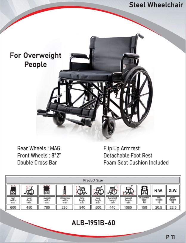 Steel wheelchair I For Overweight people I ALB-1951B-60